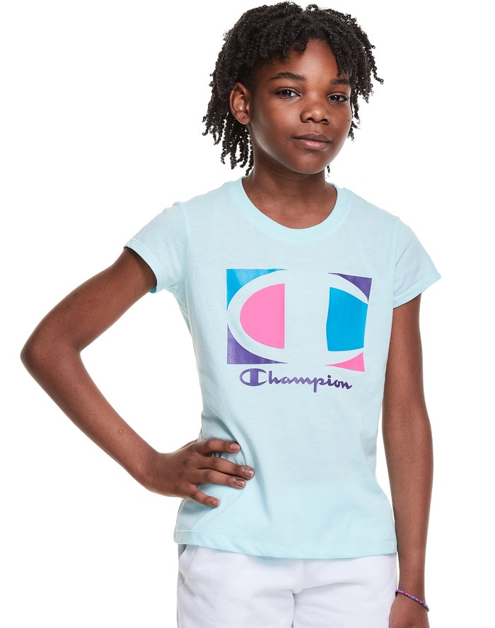 Camiseta Champion Niña - Classic Graphic Colorblock Logo ( Azules Claro ) 0174329-RM